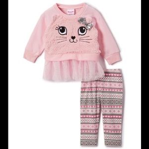 Nannette Pink Cat Bow Sweatshirt & Stripe Leggings